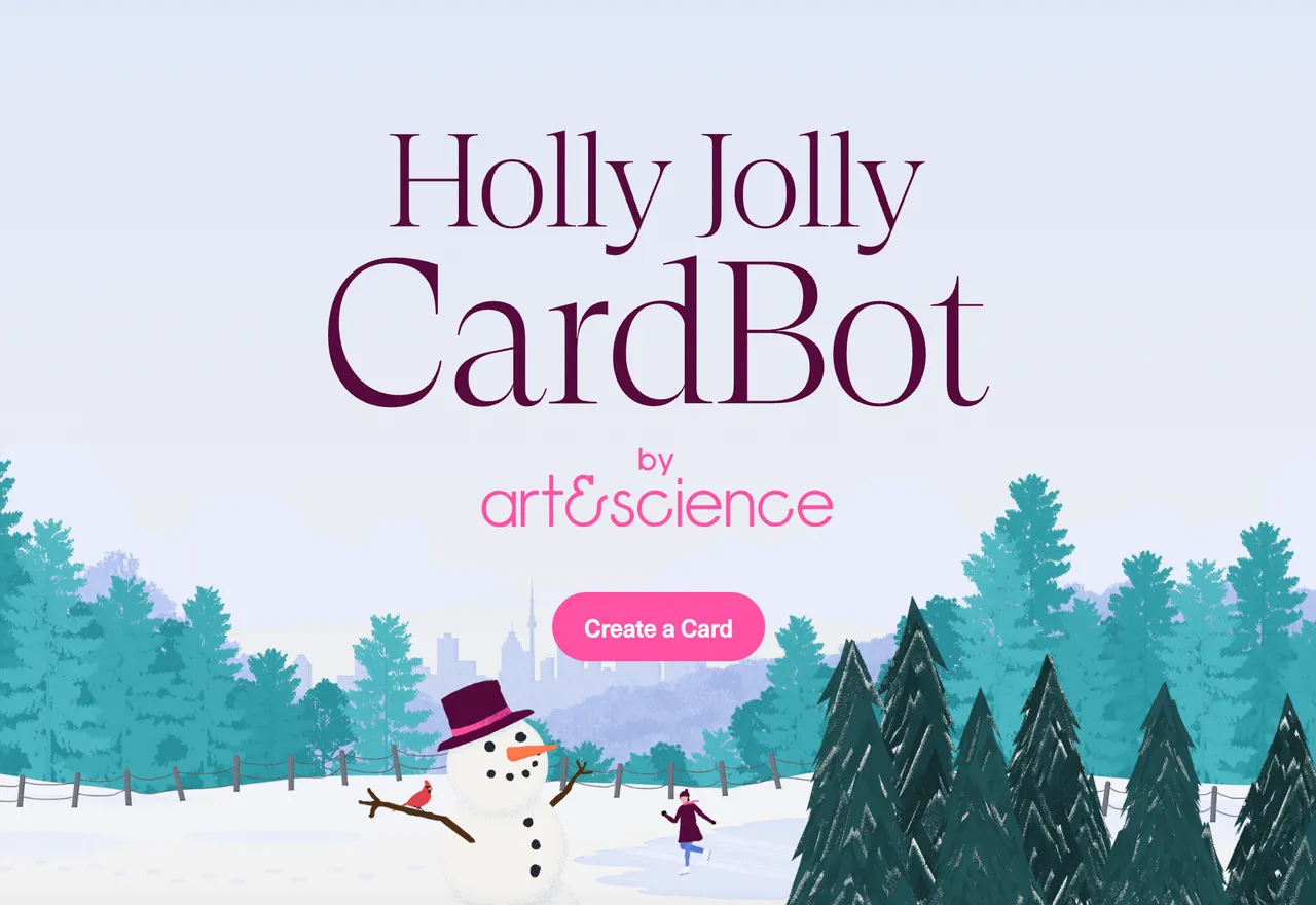 A screenshot of the Holly Jolly Cardbot website