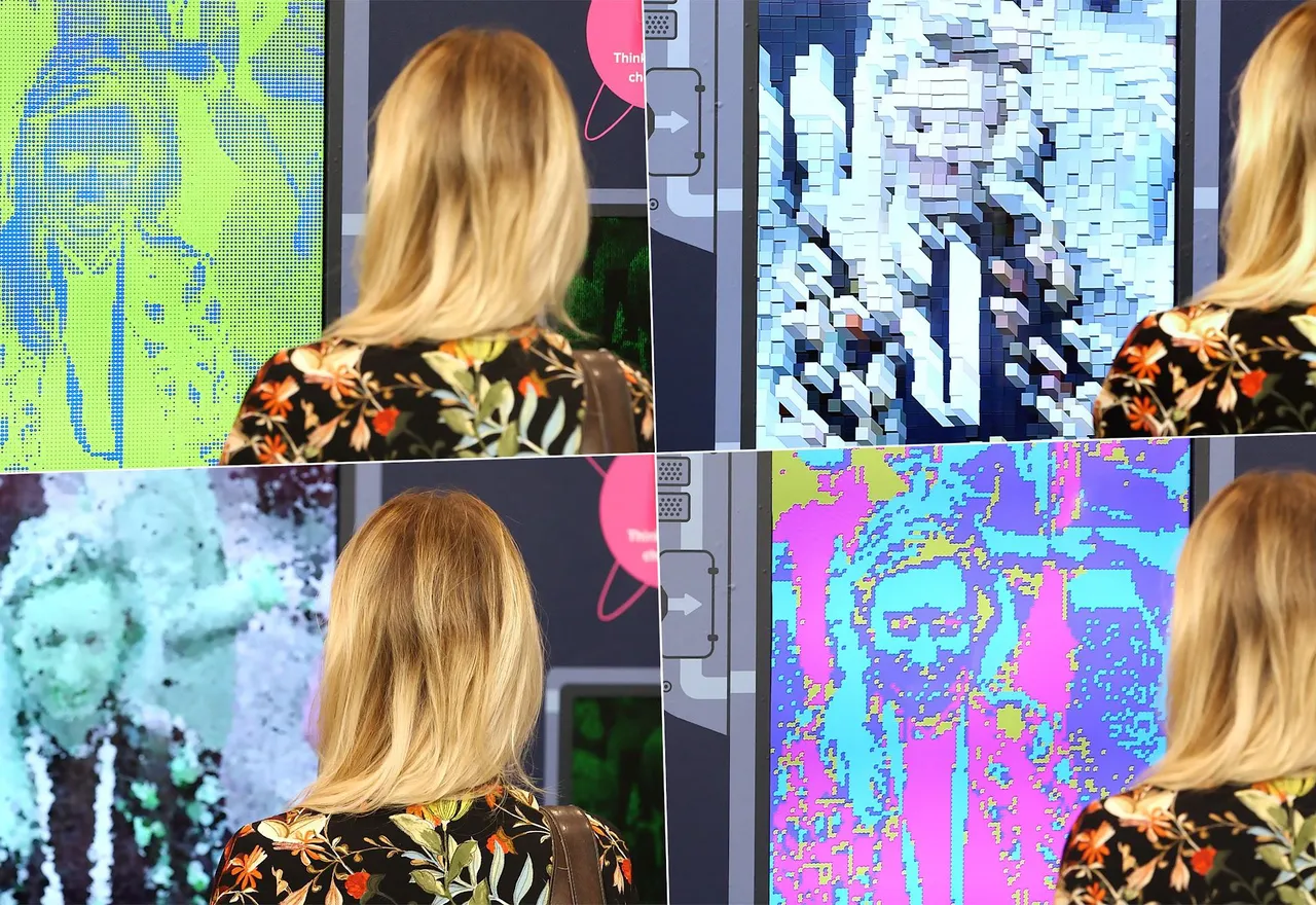 A person standing inside an abstract image of themselves